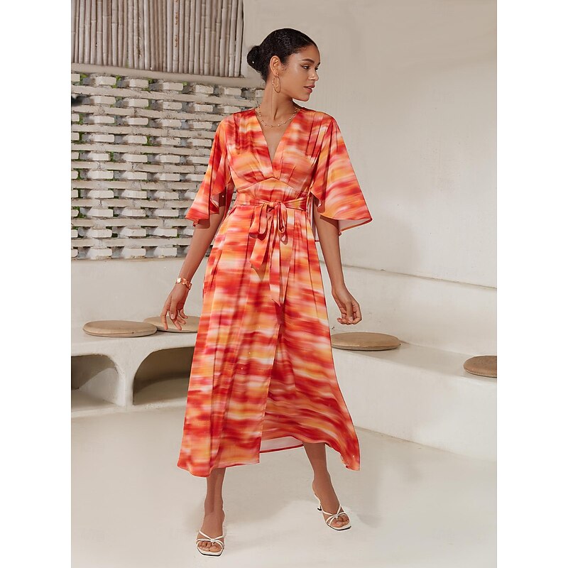 Shading Print V Neck Maxi Dress4