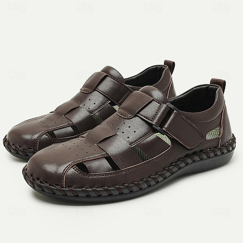 Men's Sandals Fishermen sandals Casual Beach Leather Breathable Comfortable Slip Resistant Magic Tape Buckle Black Coffee2