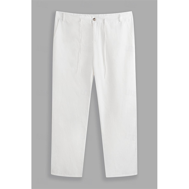 Men's Linen Pants Trousers Summer Pants Beach Pants Front Pocket Straight Leg Plain Comfort Breathable Casual Daily Holiday Fashion Designer White Blue3