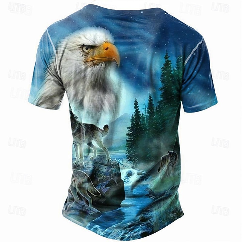 Men's Wolf Eagle T Shirt Short Sleeve T shirt 3D Print Shirt Sports Fashion Daily Street Casual Blue Summer Spring Clothing Apparel S M L XL 2XL 3XL2