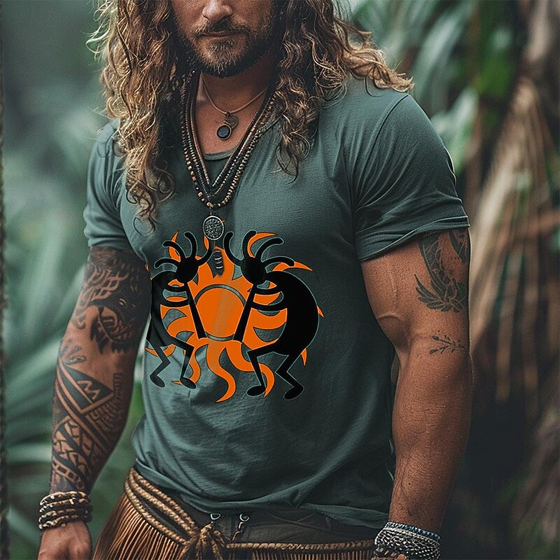 Men's Tribal Bandana Print T Shirt T shirt 3D Print Crew Neck Shirt Vacation Ethnic Athleisure Sports Outdoor Casual Hiking Dark Green Summer Spring Clothing Apparel S M L XL XXL XXXL