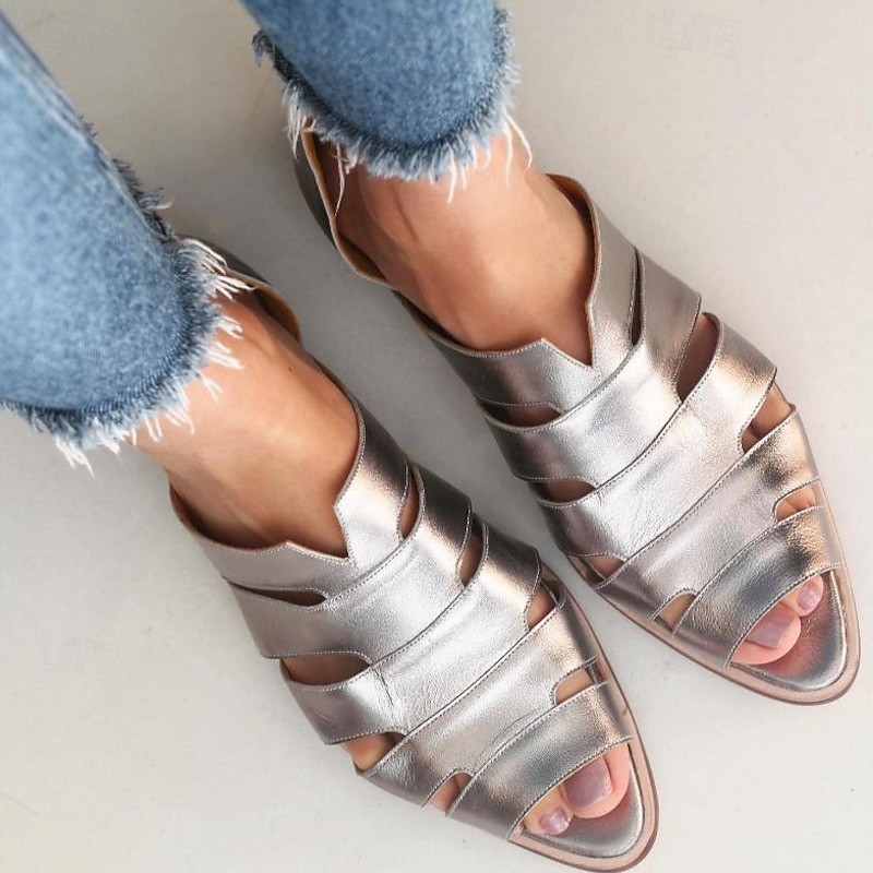 Women's Nude Faux Leather Cutout Sandals – Minimalist Fisherman Style Flats for Summer Travel, Walking & Casual Outfits3