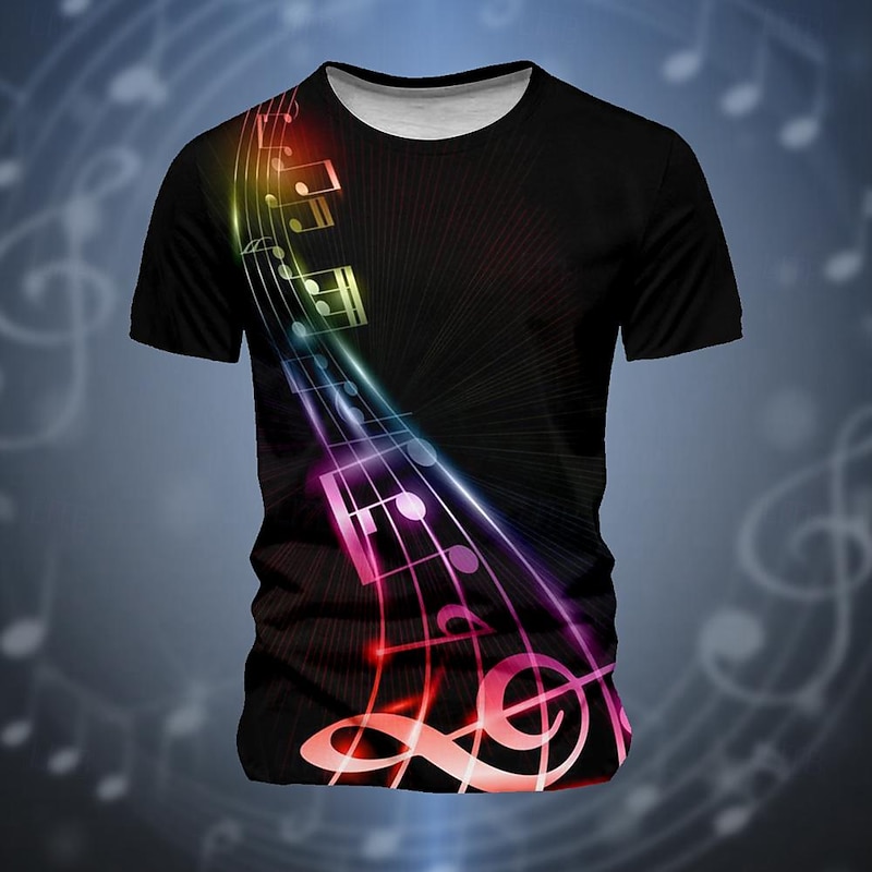 Music Festival Men's Music T Shirt Short Sleeve T shirt 3D Print Crew Neck Shirt Sports Fashion Exaggerated Street Sports Outdoor Black Summer Spring Clothing Apparel S M L XL XXL XXXL