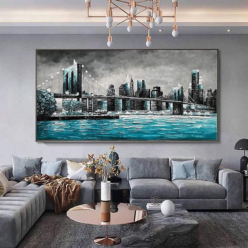 Handmade Oil Painting Canvas Wall Art Decoration Retro Style City Bridge Architecture Landscape  for Living Room Home Decor Rolled Frameless Unstretched Painting3