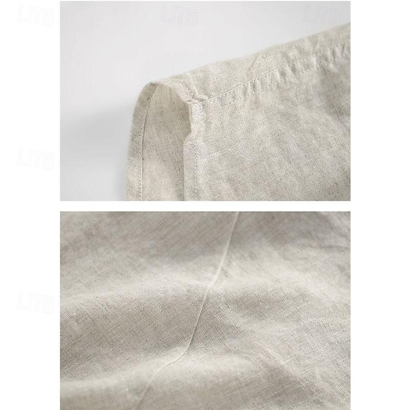 Men's Shirt White Cotton Shirt Casual Shirt Cotton Linen Shirt Plain Vacation Street White Beige Short Sleeve Crew Neck Summer Clothing Apparel Button-Down 10