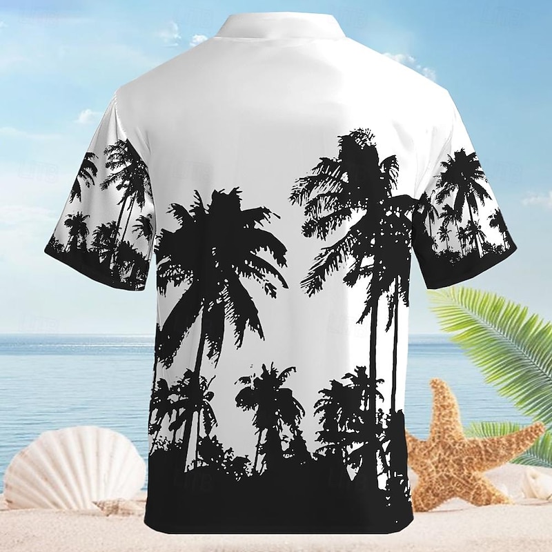 Men's Coconut Tree Palm Tree Tropical Plants Summer Hawaiian Shirt Aloha Shirt Short Sleeves Shirt Turndown Hawaiian Casual Resort Outdoor Vacation Street Black White Blue S M L2