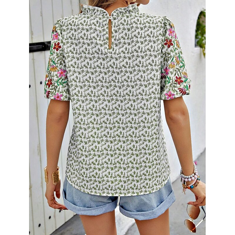 Women's Shirt Blouse Casual Floral Print Short Sleeve Regular Tops Crew Neck Daily Black Pink Blue Green Summer4