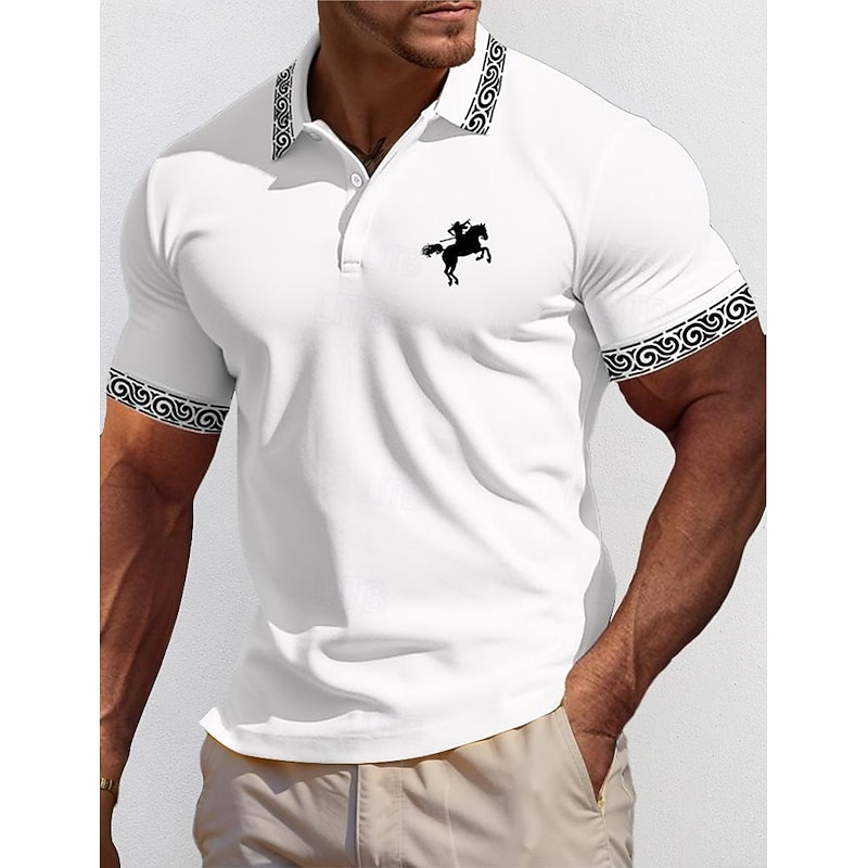 Men's Button Up Polos Golf Shirt Casual Sports Lapel Ribbed Polo Collar Short Sleeve Fashion Basic Color Block Patchwork Embroidered Summer Regular Fit Black White Yellow Gray Button Up Polos
