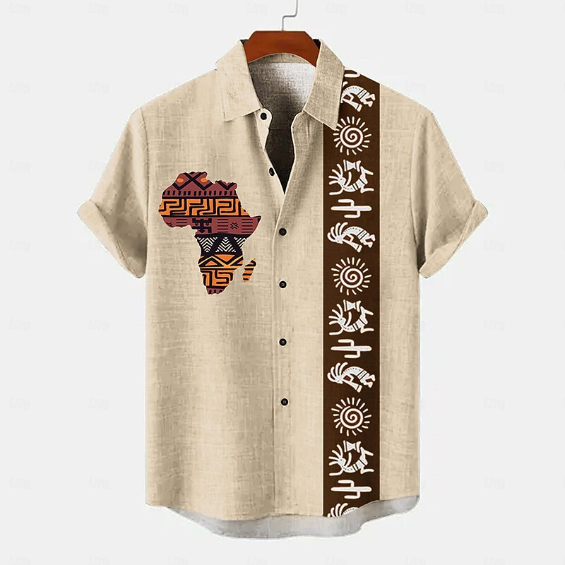 Men's Shirt Linen Shirt Retro Shirts Vintage Shirt Ethnic Shirt Ethnic Casual Daily Green khaki Beige Short Sleeve Turndown Summer Spring Clothing Apparel