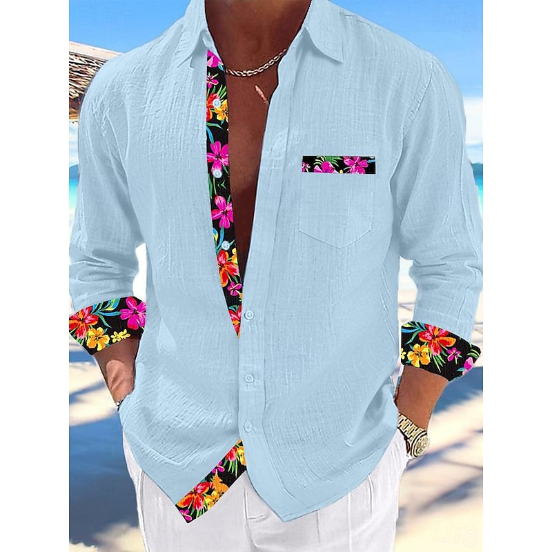 Men's Shirt Linen Shirt Summer Shirt Beach Wear Button Up Shirt Plain Vacation Curise Black White Pink Blue Long Sleeve Collar Spring & Summer Clothing Apparel3