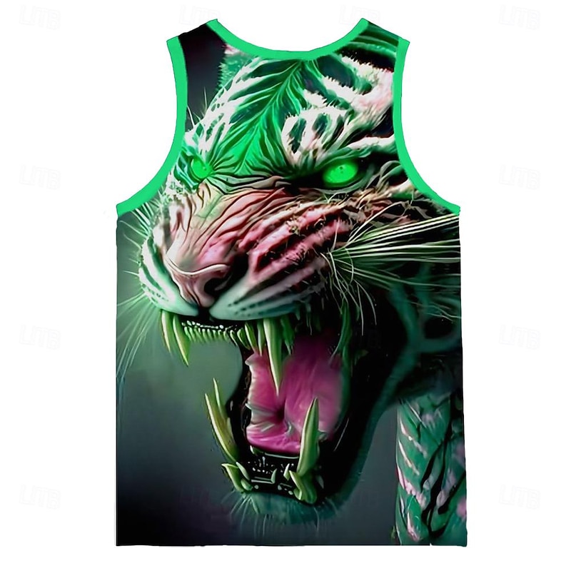 Men's Tiger Tank Sleeveless T shirt Crew Neck Shirt Ugly Exaggerated Carnival Party Casual Green Summer Clothing Apparel S M L XL XXL XXXL2