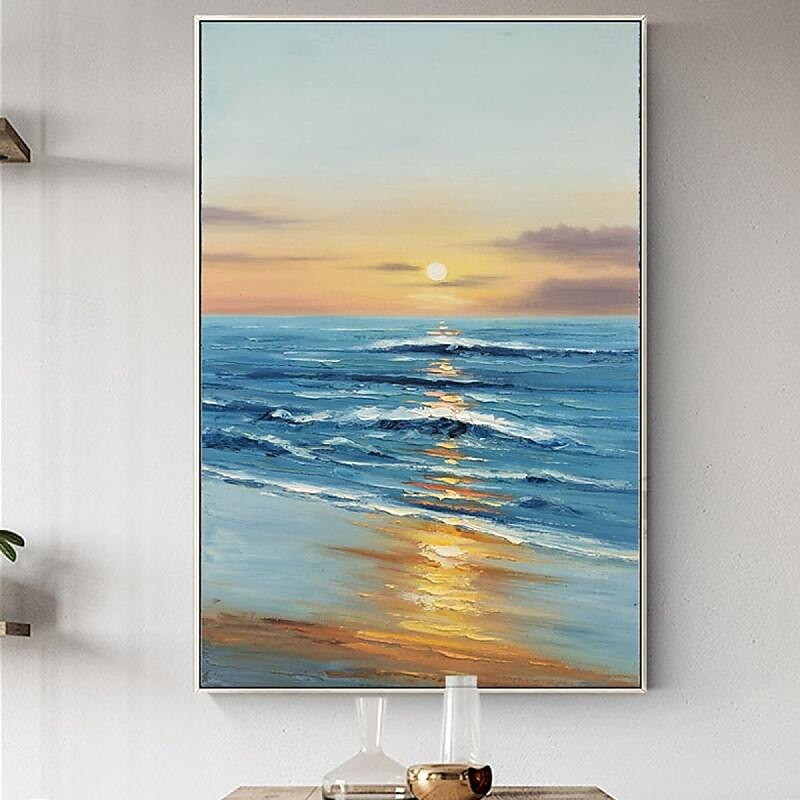 Ocean Painting handmade Sunrise Ocean Painting Large Canvas Coast Painting Sea Landscape Painting Palette life seascape oil painting Bedroom Painting Home Decor Christmas gift3
