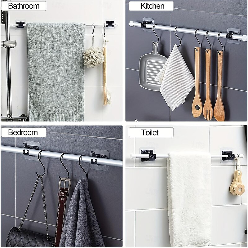 16PCS No-Drill Curtain Rod Brackets - Self-Adhesive Plastic Hooks, Universal Wall Mount for Bathroom, Kitchen, Home, and Hotel3