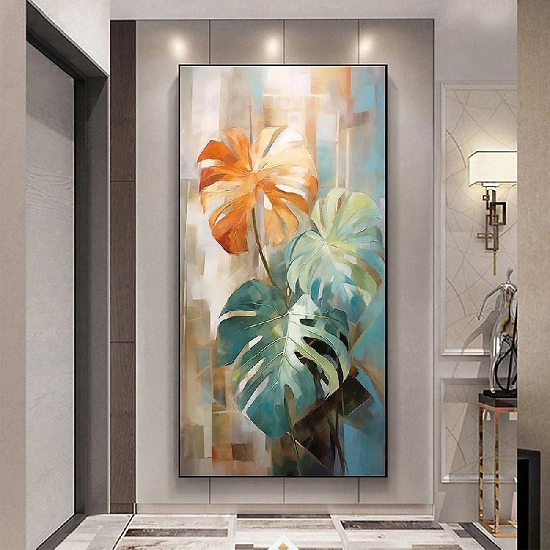 Green Leaf Oil Painting on Canvas Large handmade Wall Art Abstract Planting  Art Minimalist Art Custom Painting Modern artwork for Living Room bedroom wall Decor Gift4