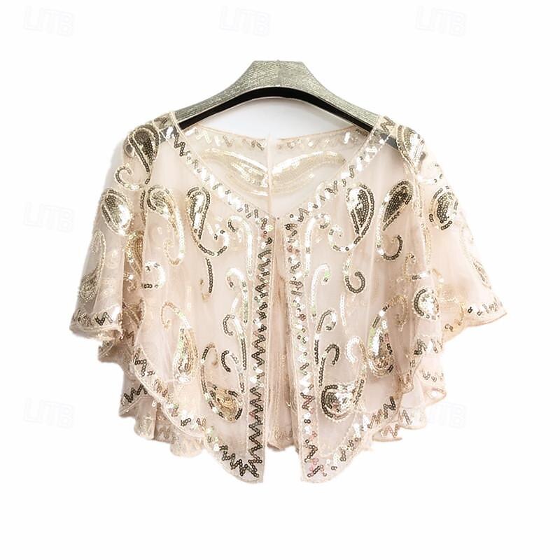 Shawls Women's Wrap Bolero Sparkle & Shine Gatsby Sleeveless Polyester Wedding Wraps With Paillette For Party Summer