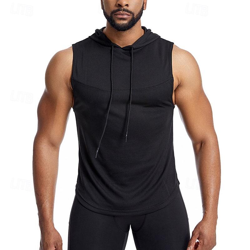 Men's T shirt Hiking Vest Sleeveless Hooded Tank Top Sleeveless Shirt Vest Top Outdoor Quick Dry Soft Sweat wicking Polyester Black White Army Green Climbing Camping / Hiking / Caving Traveling