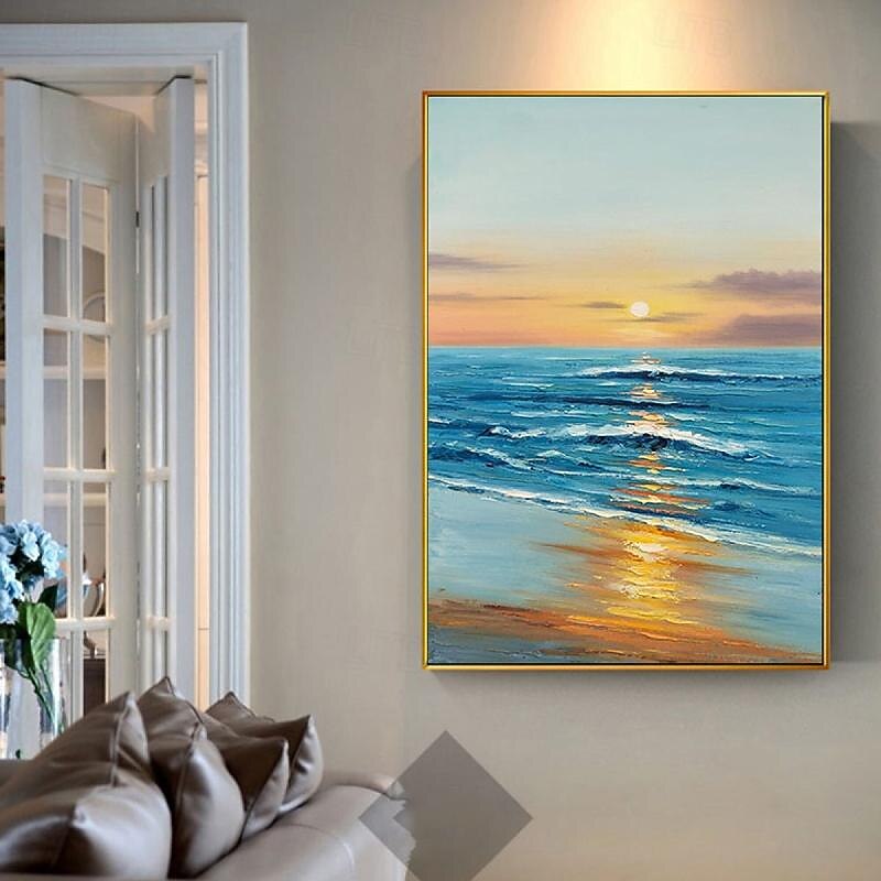 Ocean Painting handmade Sunrise Ocean Painting Large Canvas Coast Painting Sea Landscape Painting Palette life seascape oil painting Bedroom Painting Home Decor Christmas gift