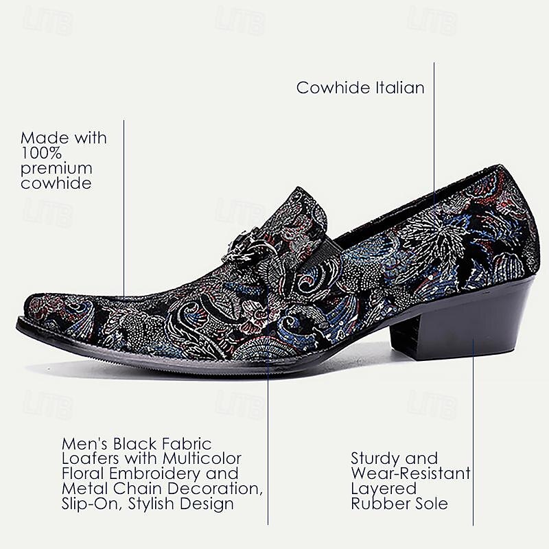 Men's Embroidered Floral Paisley Leather Dress Loafers with Decorative Buckle 7