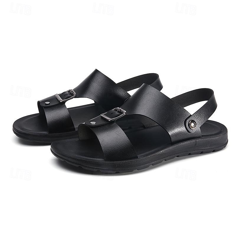 Men's Buckled Faux Leather Sandals – Casual Open Toe Flat Summer Shoes for Beach, Walking, and Daily Wear4