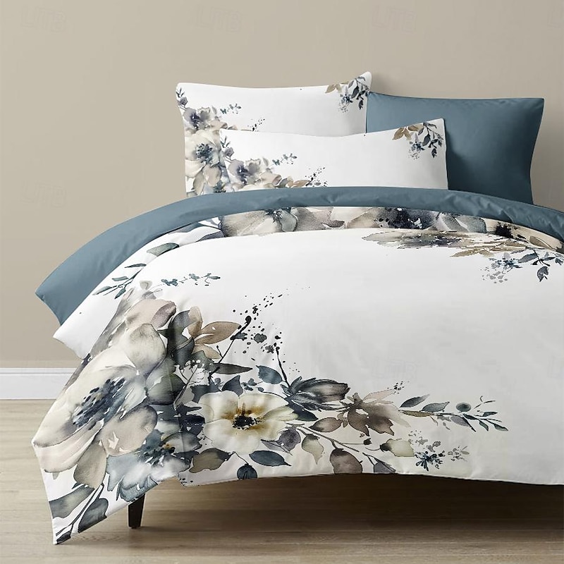 100% Cotton Vintage Floral Series Duvet Cover 3-Piece Set Short Fluff for Summer Soft Skin Friendly Comfy Lightweight