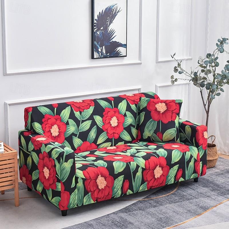 Sofa Cover Elastic Sofa Slipcover Geometric Floral Series Printed Pattern Furniture Protector L-Shaped for Bedroom Office Living Room Home Decor 10