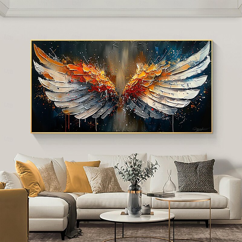 Handmade Oil Painting Canvas Wall Art Decor Original Colorful Wings Painting Abstract Feather Painting Home Decor With Stretched Frame Painting Without Inner Frame Painting2