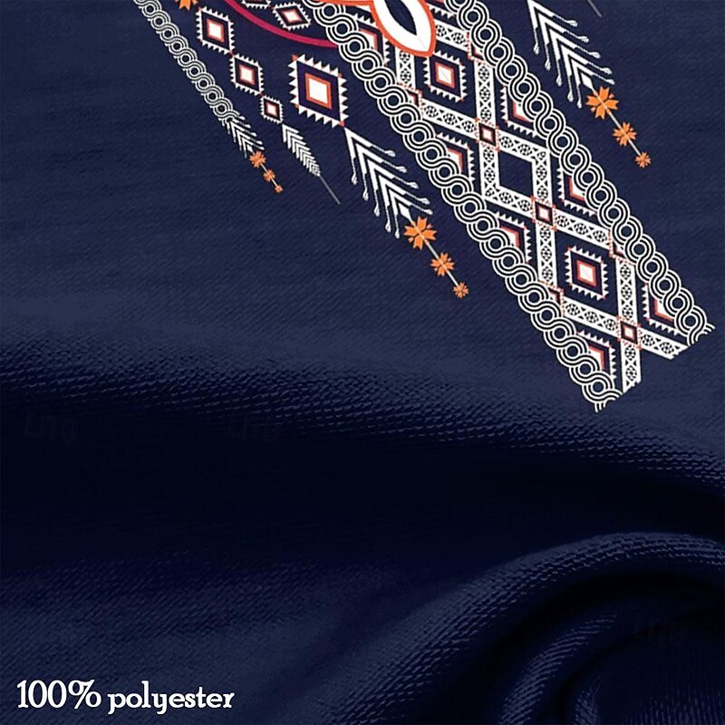 Men's Tribal T Shirt Short Sleeve 3D Print Vacation Fashion Ethnic Casual Summer Spring Dark Blue Henley Henley T-Shirt3