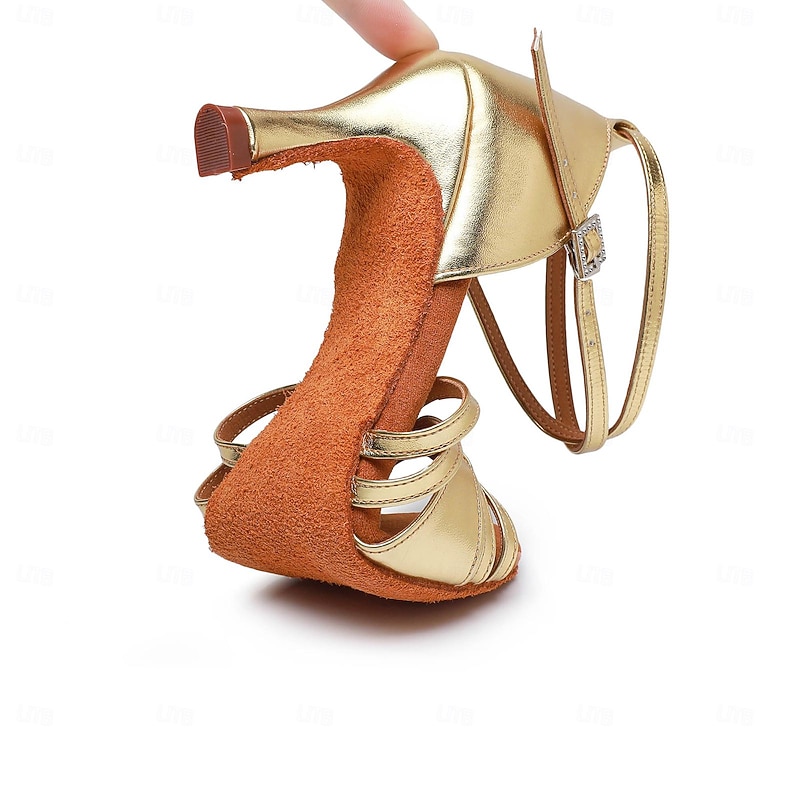 Women's Bronze Satin Latin Dance Shoes – Strappy Ballroom Sandals with Suede Sole & Adjustable Ankle Strap for Salsa & Performance4