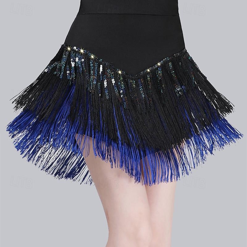 Latin Dance Ballroom Dance Skirts Tassel Splicing Paillette Women's Performance Training High Polyester