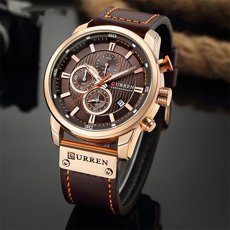 CURREN Men Quartz Watch Outdoor Sports Fashion Wristwatch Calendar Waterproof Decoration Leather Watch2