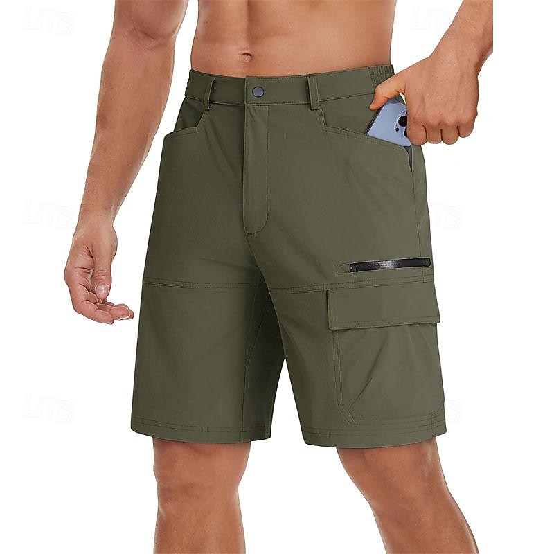 Men's Athletic Shorts Cargo Shorts Outdoor Shorts Hiking Shorts Buttons Pocket Plain Waterproof Breathable Short Outdoor Camping & Hiking Going out Sports Casual Black Green2