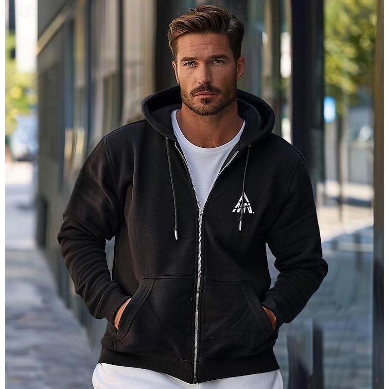 Men's Zip Up Hoodies Black White Hooded Graphic Geometric Sportswear Graphic Casual Clothing Apparel Hoodies Sweatshirts  Long Sleeve Loose Fit2