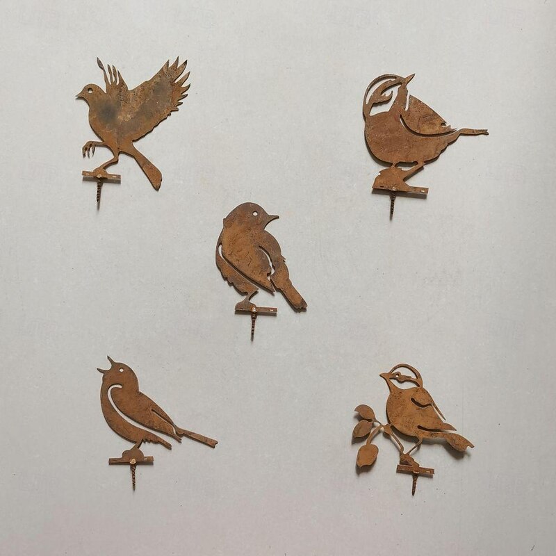 Iron Rusty Birds Ground Stake Set, Garden Decoration Rust Birdie with Screws in Wood, Rust Decoration Garden Stake Rust for Garden Reusable4