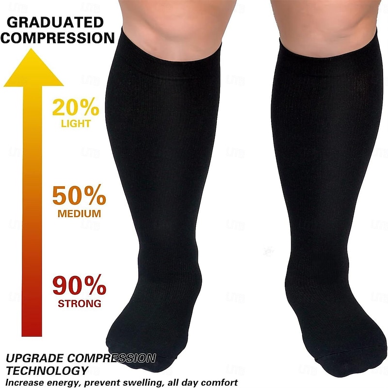 3 Pairs Plus Size Compression Socks for Women & Men, 15-20mmHg Extra Wide Calf Knee High Stockings for Circulation Support4