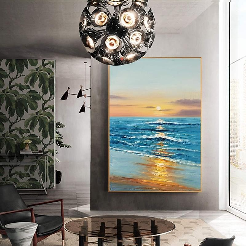 Ocean Painting handmade Sunrise Ocean Painting Large Canvas Coast Painting Sea Landscape Painting Palette life seascape oil painting Bedroom Painting Home Decor Christmas gift4