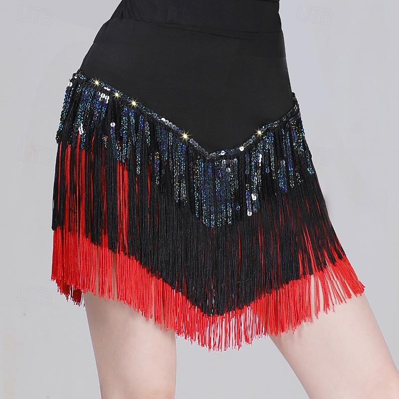 Latin Dance Ballroom Dance Skirts Tassel Splicing Paillette Women's Performance Training High Polyester4