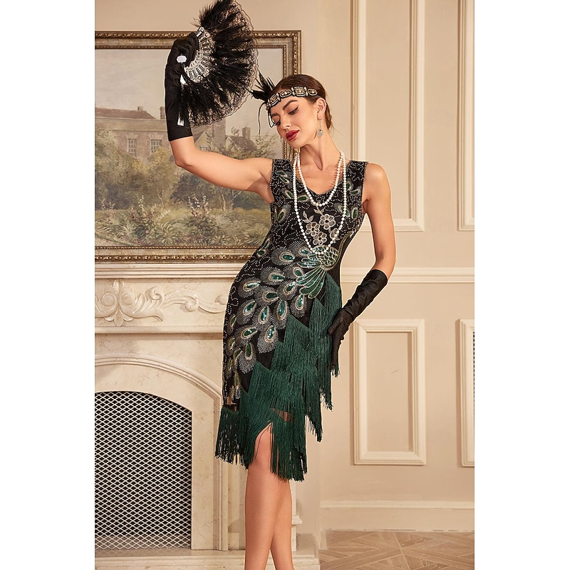 Retro Vintage Roaring 20s 1920s Flapper Dress Cocktail Dress The Great Gatsby Wedding Guest Sequins Tassel Fringe Fancy Dress Women's Masquerade Party / Evening Wedding Reception Bachelorette Party4