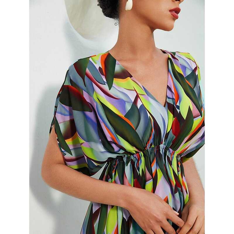 Plants Print V Neck Maxi Dress3