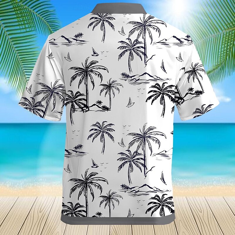 Men's Coconut Tree Palm Tree Tropical Plants Summer Hawaiian Shirt Aloha Shirt Short Sleeves Shirt Turndown Hawaiian Casual Resort Outdoor Vacation Street Blue Gray S M L2