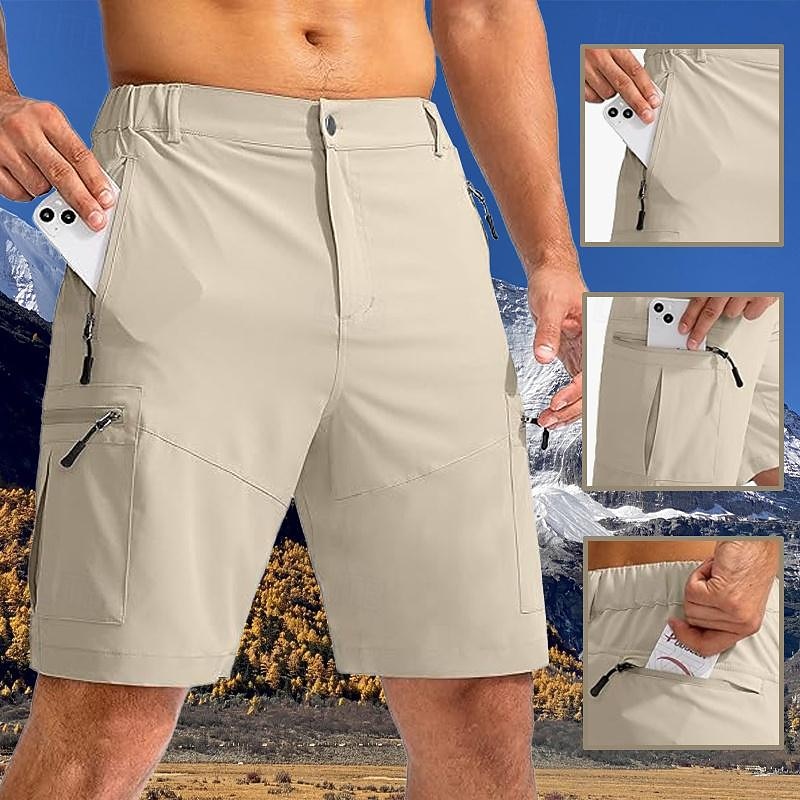 Men's Athletic Shorts Cargo Shorts Outdoor Shorts Hiking Shorts Elastic Waist Zipper Pocket Plain Breathable Quick Dry Short Outdoor Daily Streetwear Sports Fashion Black Khaki Micro-elastic2