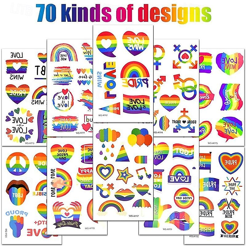 10 Sheet Pride Rainbow Tattoo Sticker Temporary Tattoo Gay Pride Parade Body Painting Party Celebration Personality4