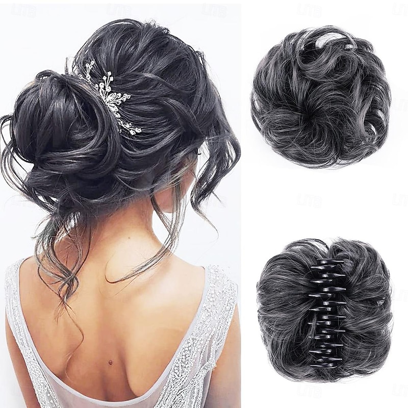 Claw Clip Hair Piece Synthetic Hair Buns Wavy Curly Chignon Hair Bun Extensions Tousled Updo Hair Buns Claw Ponytail Hairpieces Hair Scrunchie with Clip for Women