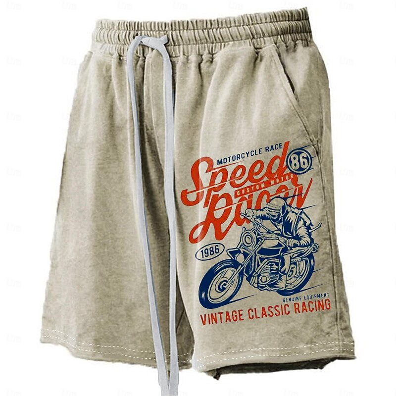 Men's Letter Printed Motorcycle Swim Trunks Swim Shorts Board Shorts Mid Waist Hawaiian Retro Vintage Casual Holiday Beach Drawstring with Mesh lining Elastic Waist Designer Clothing Apparel4