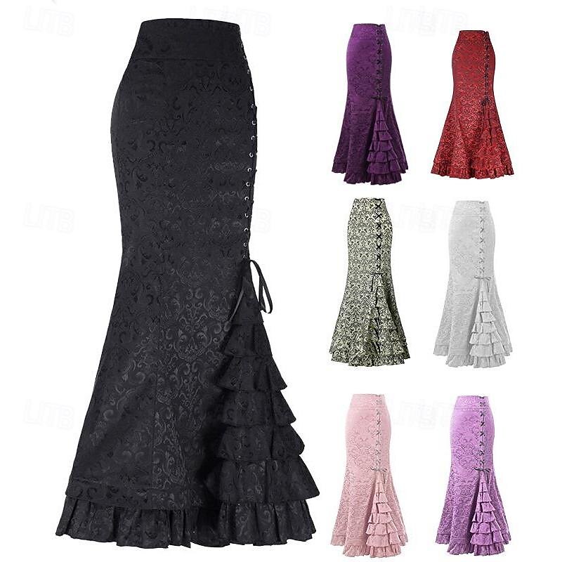 Retro Vintage Medieval Renaissance Skirt Goth Girl Flounced Flower / Floral Fancy Dress Women's Fantasy Steampunk Masquerade Event / Party Adults Skirt