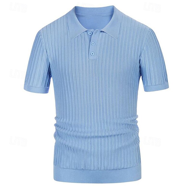 Men's Polo Golf Shirt Business Casual Ribbed Polo Collar Classic Short Sleeve Modern Old Money Style Color Block Knitted Ribbed Spring & Summer Regular Fit Light Blue Pink Green Polo4