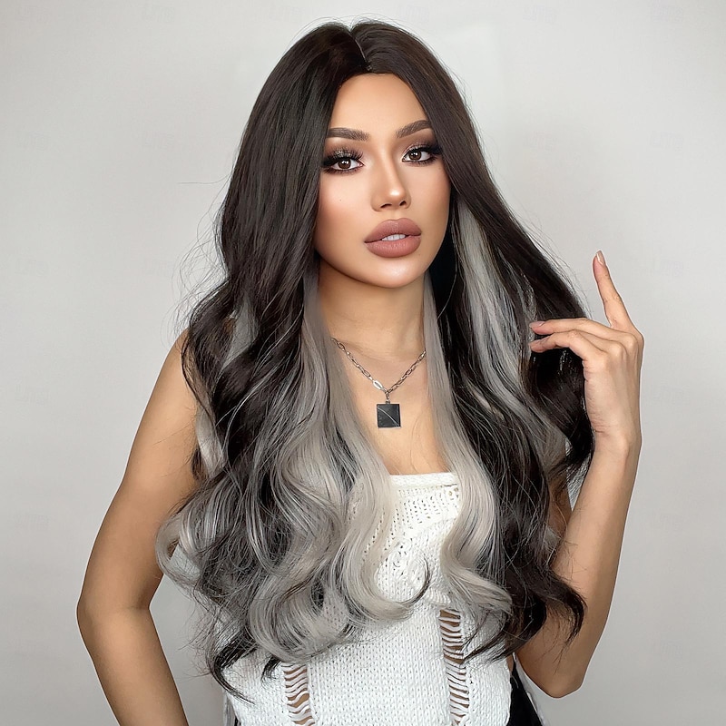 Synthetic Wig Uniforms Career Costumes Princess Curly Wavy Middle Part Layered Haircut Machine Made Wig 26 inch Dark Brown Synthetic Hair Women's Cosplay Party Fashion Multi-color4