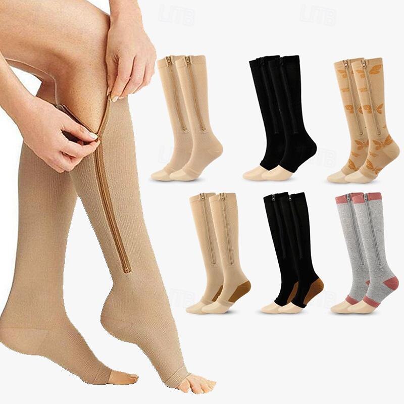 3 Pairs Zipper Compression Socks, 15-20mmHg Neuropathy Socks Bunion Socks Toeless Opened Toe Compression Stockings for Men Women，Suit for Running,Nurse,Travel,Cycling,Athletic