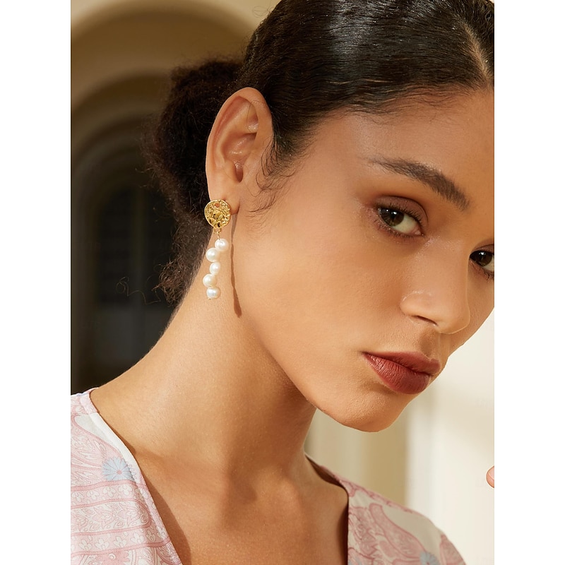 Women's Drop Earrings Gold Brass Pearl Elegant2