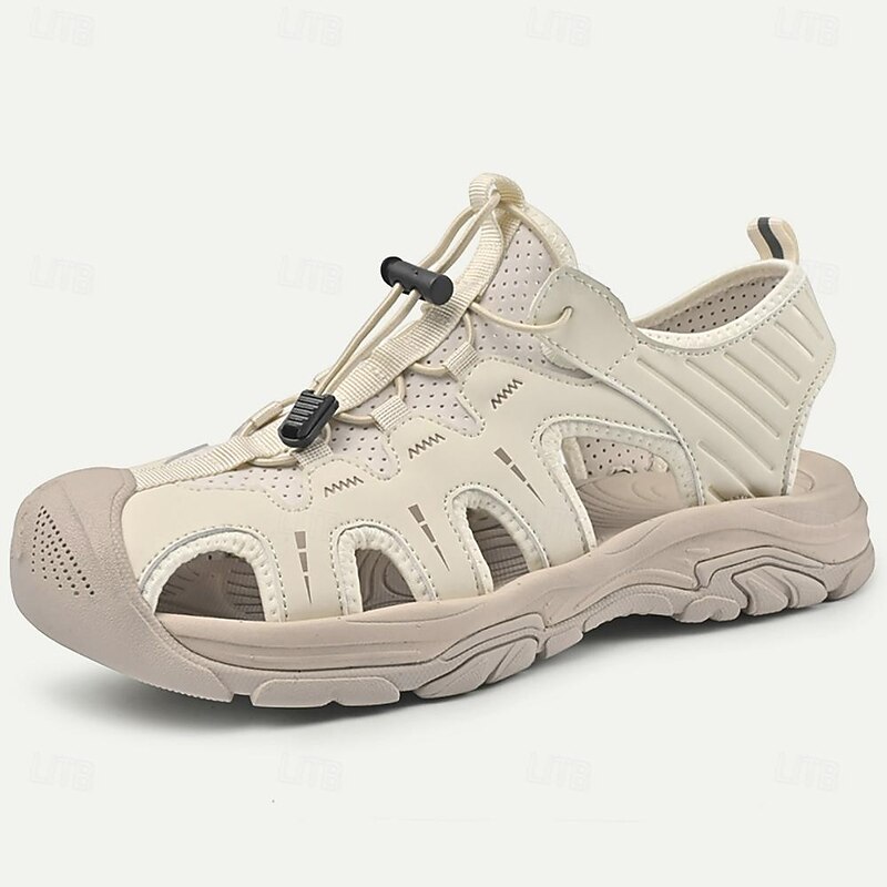 Men's Sandals Flat Sandals Leather Breathable Comfortable Slip Resistant Lace-up Black Green Beige3