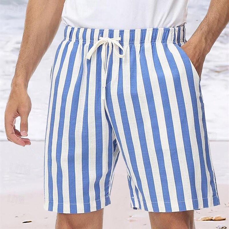 Men's Summer Shorts Beach Shorts Casual Shorts Drawstring Pocket Elastic Waist Stripe Comfort Breathable Short Vacation Holiday Beach Hawaiian Boho Red Blue